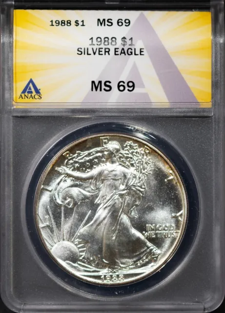 1988 $1 Silver American Eagle MS 69 ANACS # 7625530 + Bonus