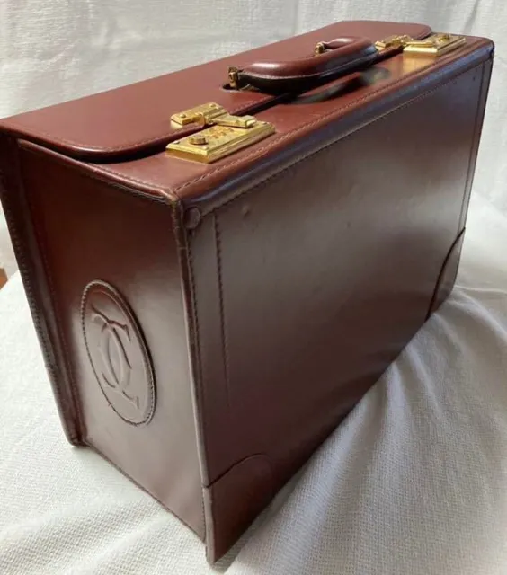 Authentic Cartier Vintage Doctor Pilot Briefcase Bag Leather Brown