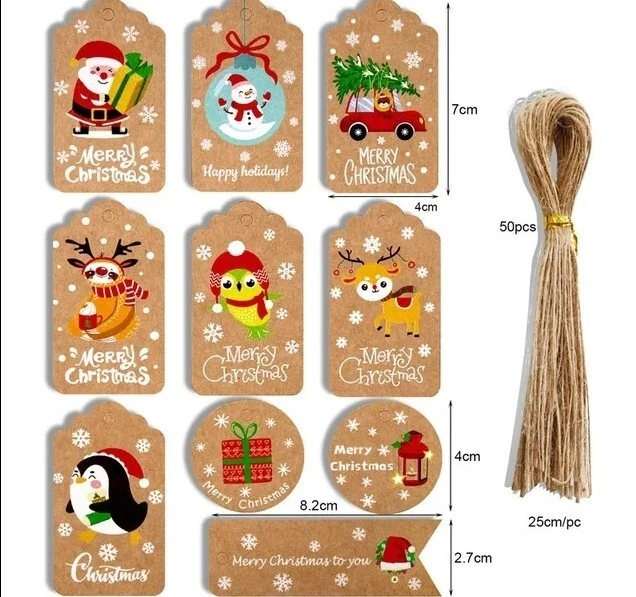 50 colgantes de regalo Ho hoho colgante de Navidad colgante de papel incl. cinta