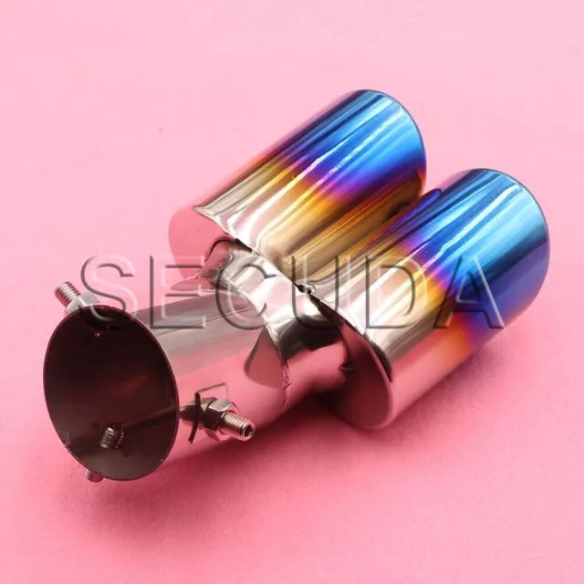 HQ CURVE TWIN DUAL EXHAUST TRIM DOUBLE TIPS MUFFLER PIPE TAIL 63 x 190MM RAINBOW 2