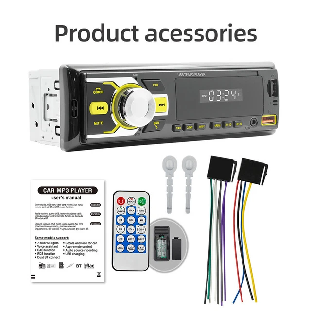 1 DIN Car Stereo Bluetooth USB MP3 Audio AUX Radio Media Voice Assistant Unit