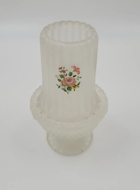 Vintage Satin Glass Ribbed Floral Fairy Lamp/Tea Light/Candle Holder