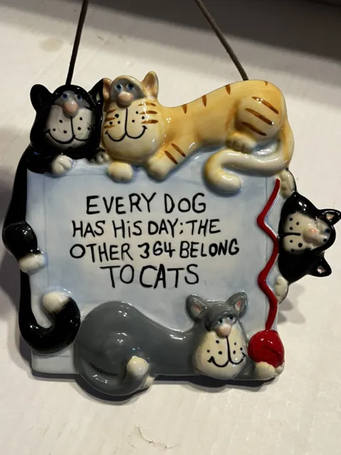 Russ Bertie ￼cats humorous ceramic wall plaque EVERY DOG HAS HIS DAY' MINt