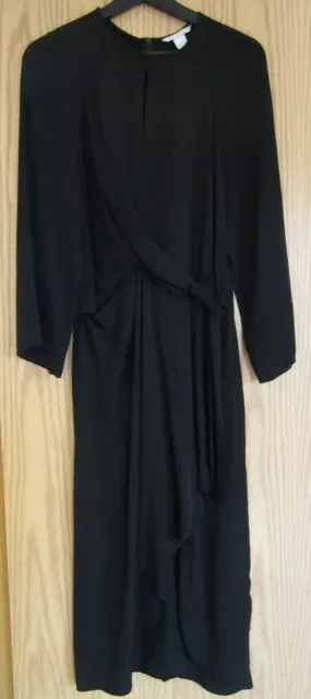 H&M Kleid schwarz, mit Bindeband, Jaquard Animal, Midi, Langarm Gr.38 NEU!