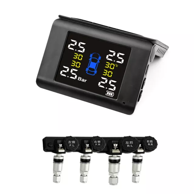 4 Internal Sensor Wireless Solar TPMS LCD Car Tire Pressure Monitoring System