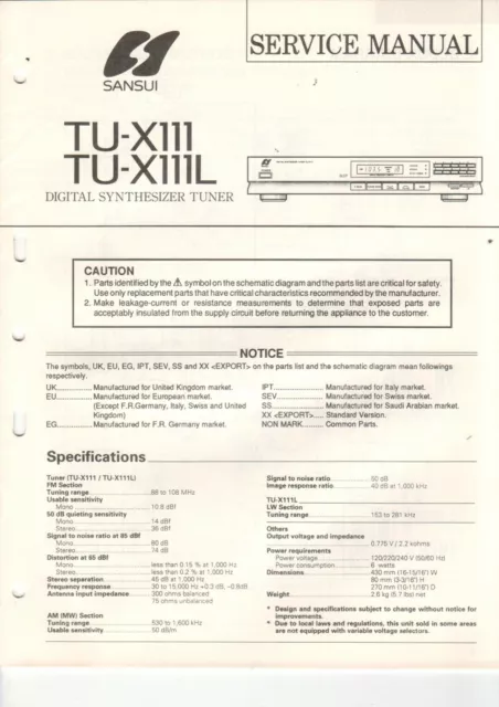 SANSUI - TU-X111 L - Service Manual English for Tuner - H-5279