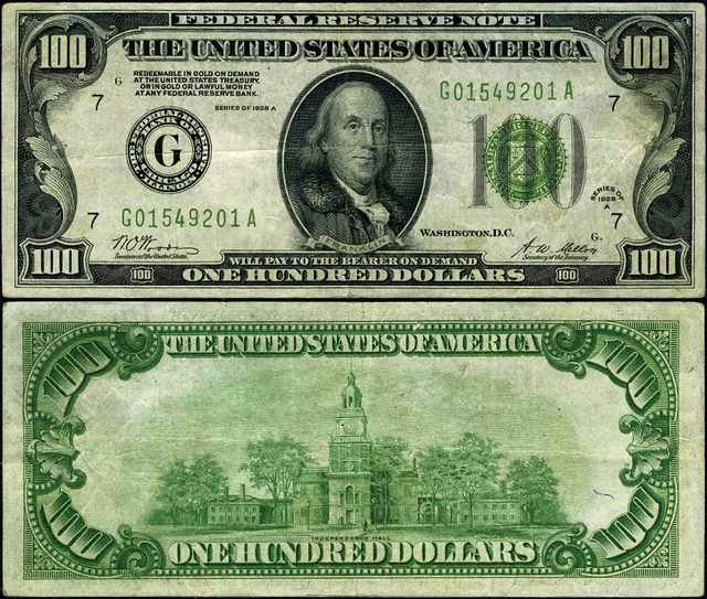 FR. 2151 G $100 1928-A Federal Reserve Note Chicago G-A Block VF+