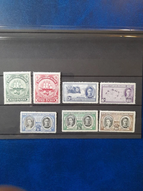 turks and caicos islands stamps Kgvi Sg210-216 1948 Mint Hinged