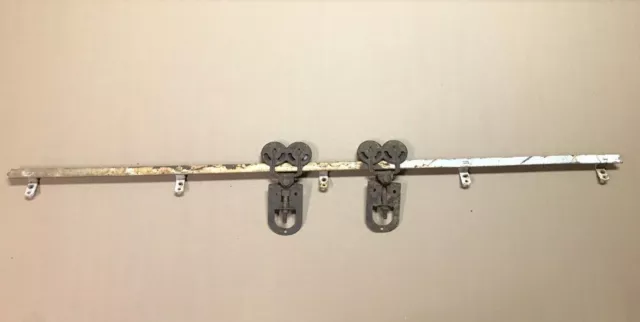 Antique Barn Door Slider Sure Grip Double Rollers With 6' Track VTG Old 906-22B