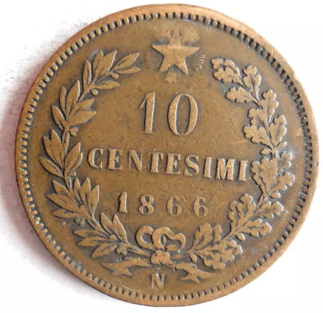 1866 N Italy 10 CENTESIMI - Excellent Coin Italy Bin #C