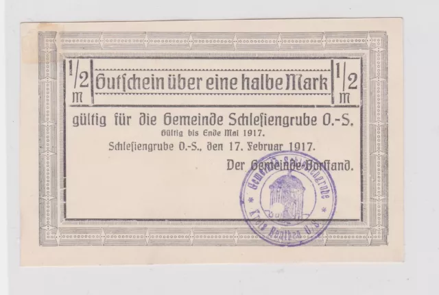 1/2 Mark Banknote Notgeld Gemeinde Schlesiengrube 17.2.1917 (144907)