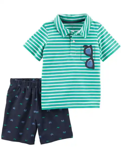 Carters Infant & Toddler Boys Outfit Sunglasses Polo Shirt & Shorts Set