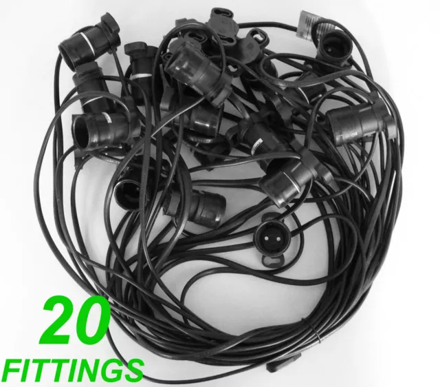20 Piece Party / Festoon Light Cable String 20 Metres - globes not included.