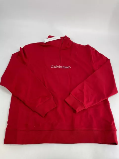 Calvin Klein Men Relaxed Fit French Terry 1/4-Zip Logo Sweatshirt, Red, Sz L