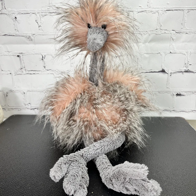 Jellycat Pom Pom Bird Odette Ostrich Pink Gray Emu Stuffed Animal Fuzzy 20 inch
