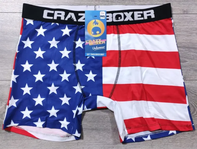 Ropa Interior Crazy Boxers Adulto 2XL Rojo Blanco Azul Bandera Americana Calzoncillos Para Hombre