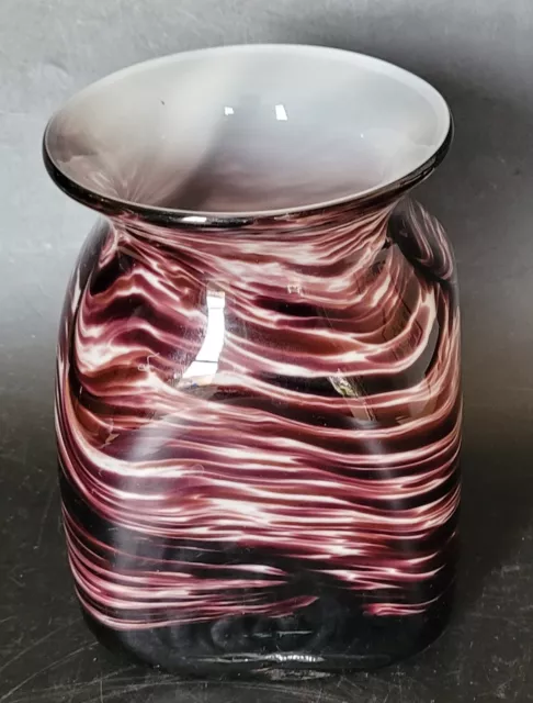 Vintage Murano cased glass vase - purple marbled glass, square shape - 14.5 cm