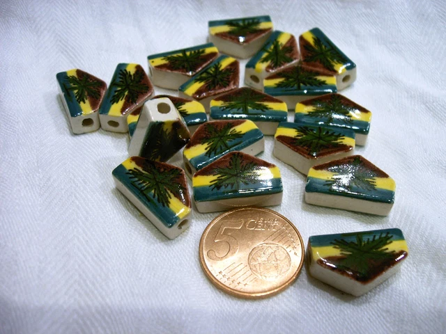20 Keramik Perlen Peru 20 mm Cannabis Hanf Blatt Reggea Rasta Schmuck basteln