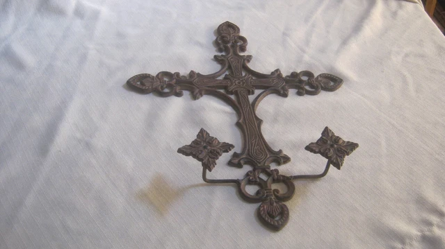 Vintage Cast Iron Metal Ornate Gothic Cross Plate, Photo, Picture Wall Holder