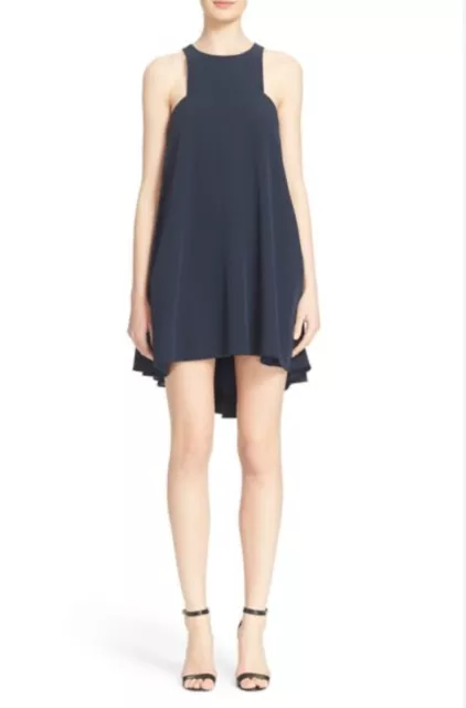 Milly Angular Sleeveless High-low Effect  A-Line Dress, Navy Size 8 ($395)