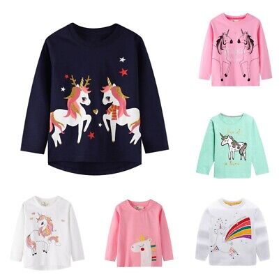 Manica Lunga Unicorn Principessa T Shirt per Bambine Molla Autunno Cotone Top