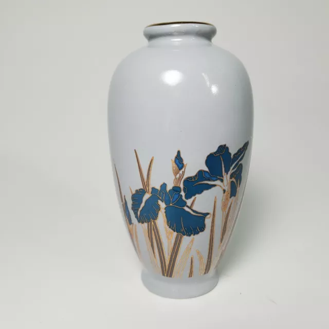 Vintage Japan OTAGIRI Royal Iris Floral Pattern & Gold Trim Mini Vase 4"H
