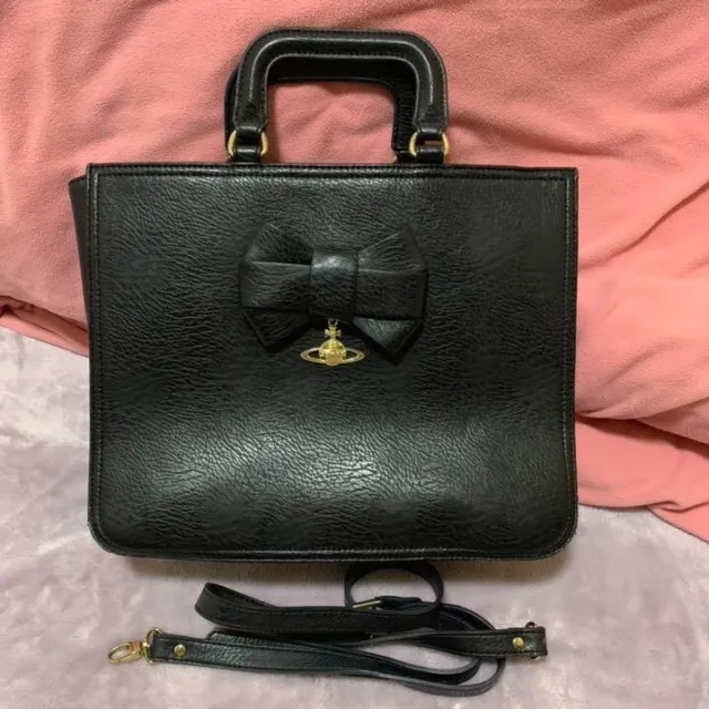 vivienne Westwood Anglomania Ribbon Black Leather Hand bag