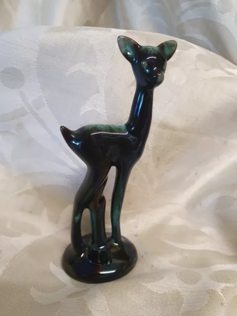 Blue Mountain Pottery Deer Mid Century Green Black Drip Glaze Figurine Figure 5"