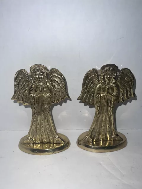 Brass Angel Candle Holders. Vintage Christmas Holiday Brass Candle Holders Lot 2