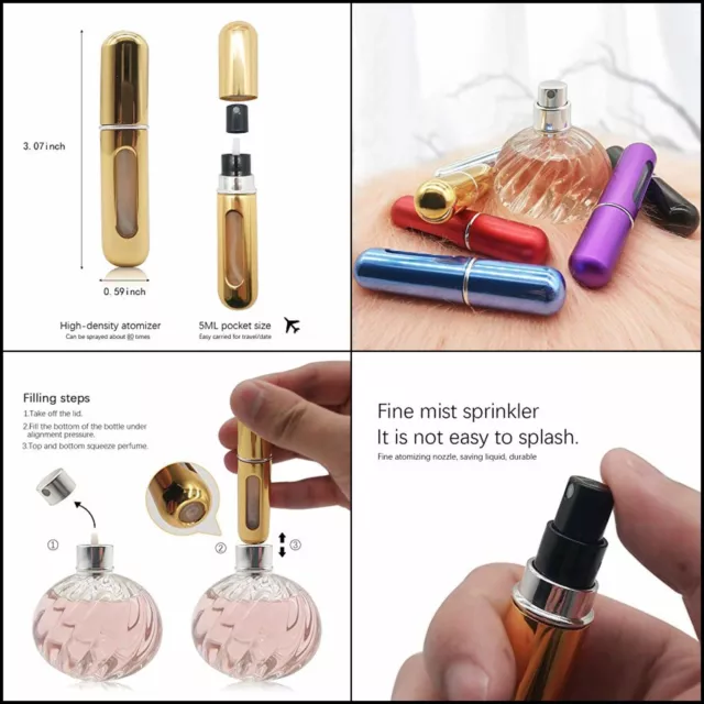 Perfume Atomizer - 6Pcs 5ML Mini Refillable Bottle, Spray Pump Travel Scent Case