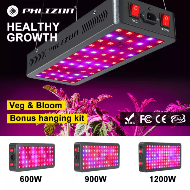 Phlizon Grow Light 600W/1200W LED Plant Light Full Spectrum Growing Lamp Flower