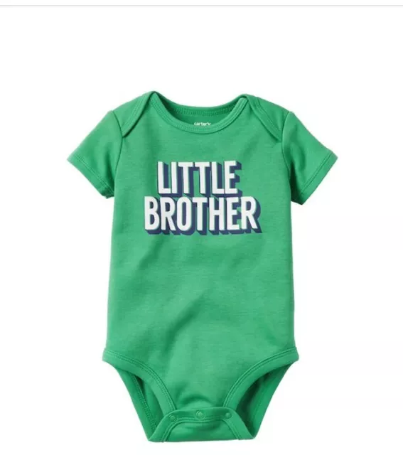 Carters Infant 3 Month Baby Boy Little Brother Short Sleeve Bodysuit NWT Green