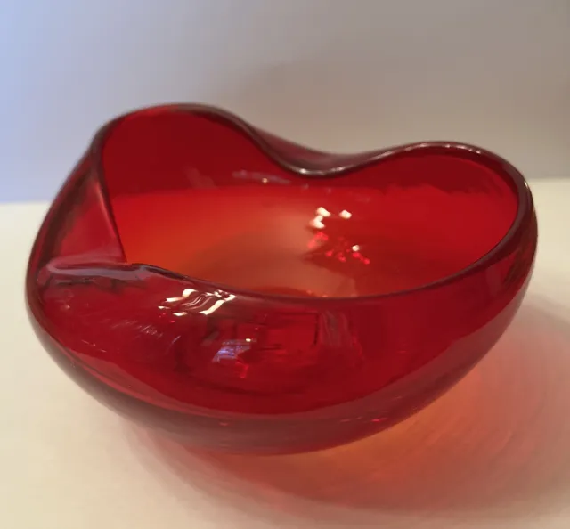 Vintage Murano Style Art Glass Bowl Amberina  Hand Blown Mid- Century Modern