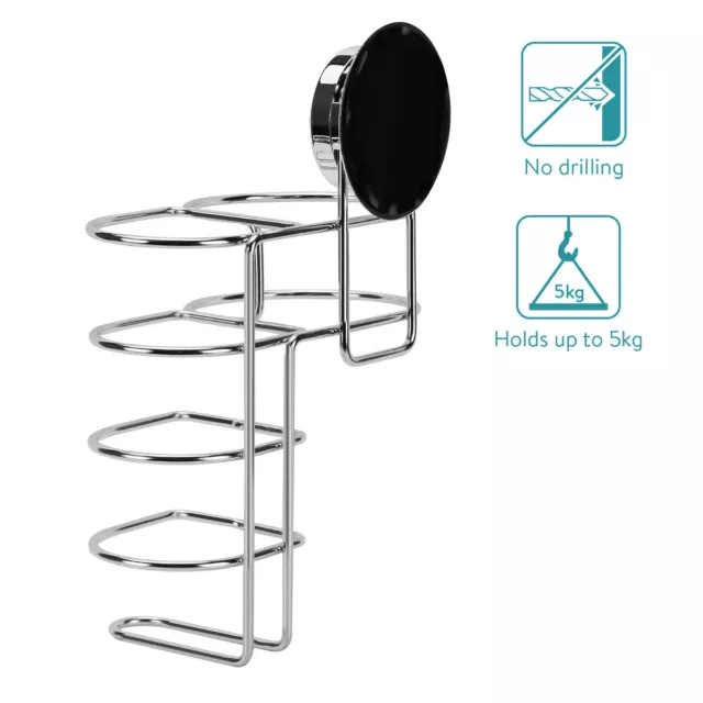 Soporte doble para secador y plancha de pelo de acero inoxidable con ventosa 3