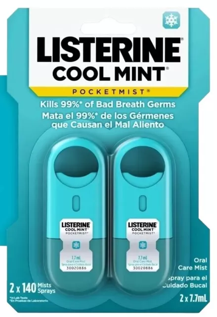 Listerine Pocketmist Oral Care Bad Breath Mist Spray Cool Mint Flavor 2 x 7.7 ml 2