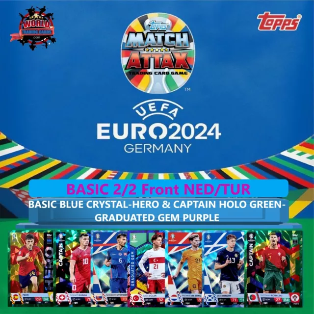 🌍Topps Match Attax Uefa Euro 2024 -2/2 ✅Basic Blue-Captain/Hero Green-Gg Purple