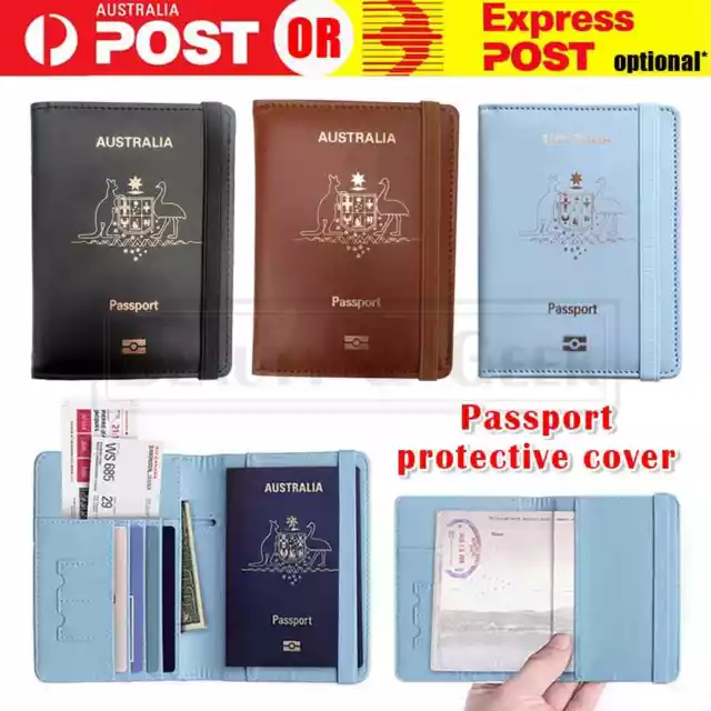 Leather Travel Passport Wallet Holder RFID Blocking ID Card Purse Case Cover AU