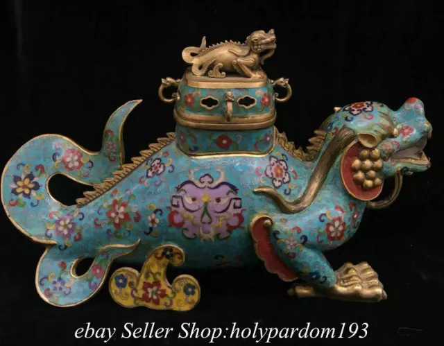 20.8" Marked Old Chinese Bronze Cloisonne Dynasty Lion Beast incense burner