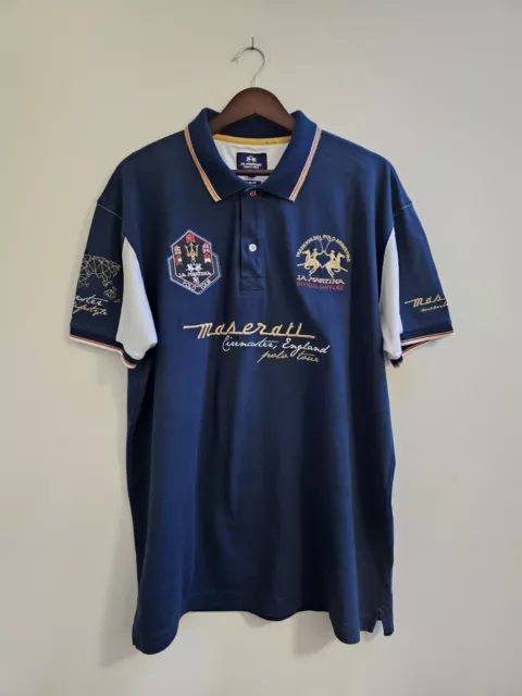 La Martina Buenos Aires Blue Maserati Polo Tour Short Sleeve Polo Shirt Size 3XL