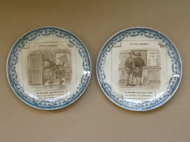 DIGOIN SARREGUEMINES - lot de 2 assiettes série "petites annonces" on demande..