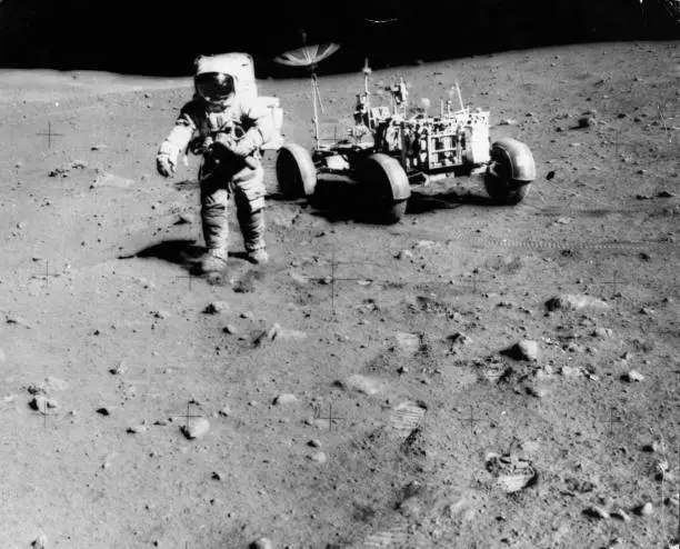 Apollo 15 astronaut James Irwin exploring the moon 1971 Old Photo