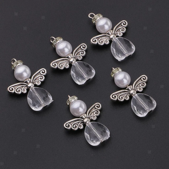 5 Stück Tibetische Silber Engelsflügel Charms Glas Anhänger Perle DIY
