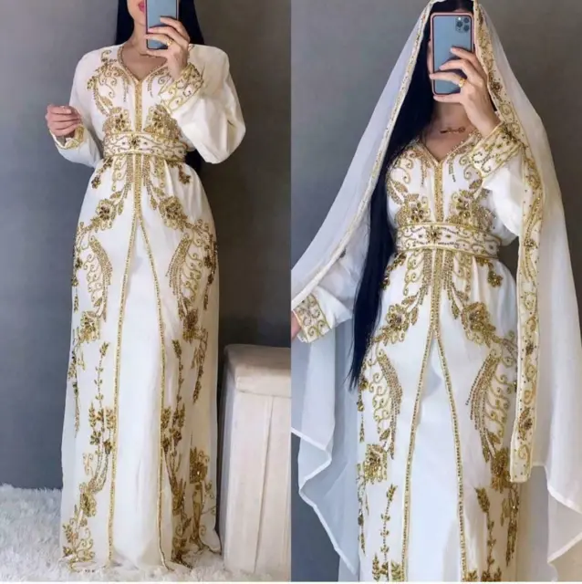 Solde Neuf Africain Robe Déguisement Abaya Dubaï Habillé Perlé Marocain Caftan