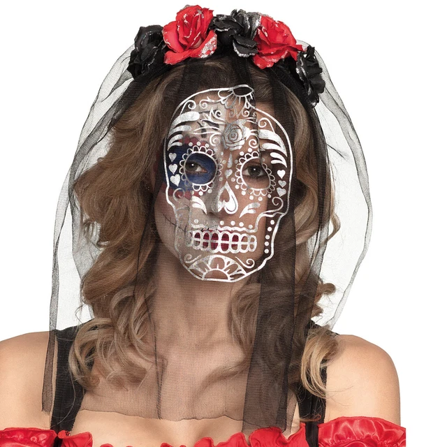La Catrina Cerchietti per Capelli Con Gioielli Fiore Velo Teschio Halloween