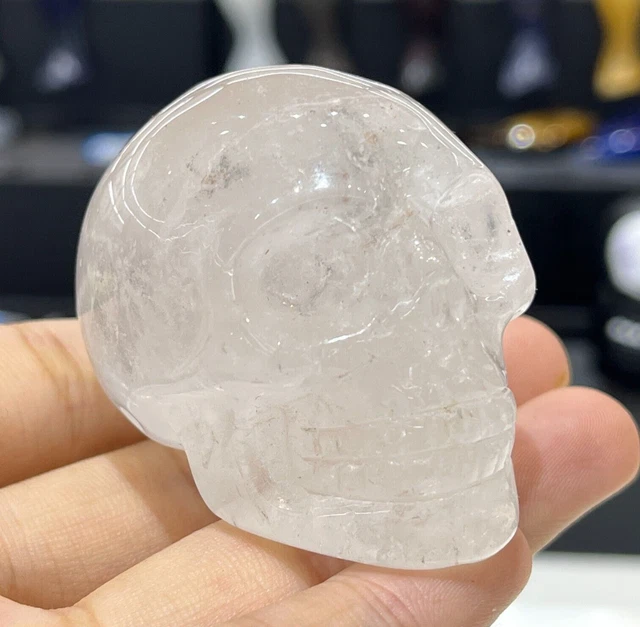 2" Natural white clear crystal carved quartz skull reiki  Gift healing 1PC