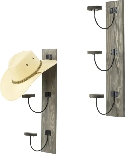 Vintage Solid Wood & Metal Wire Vertical Hat & Coat Storage Hooks Rack, Set of 2