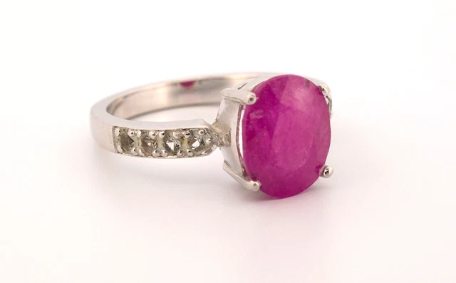 STERLING SILVER TGGC Ring with a RARE Cloudy Ruby and 8 Sapphires, Size ...