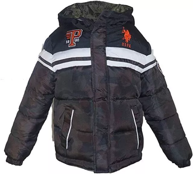 Chaqueta de burbujas Polo Assn Niños Pequeños Oliva y Negro Estampado en Camuflaje Talla 2T 3T 4T