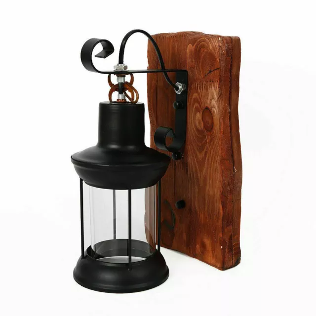 Retro Antik Vintage Industriell Wandleuchte Wandlampe Holz Laterne Licht E27 DHL 3