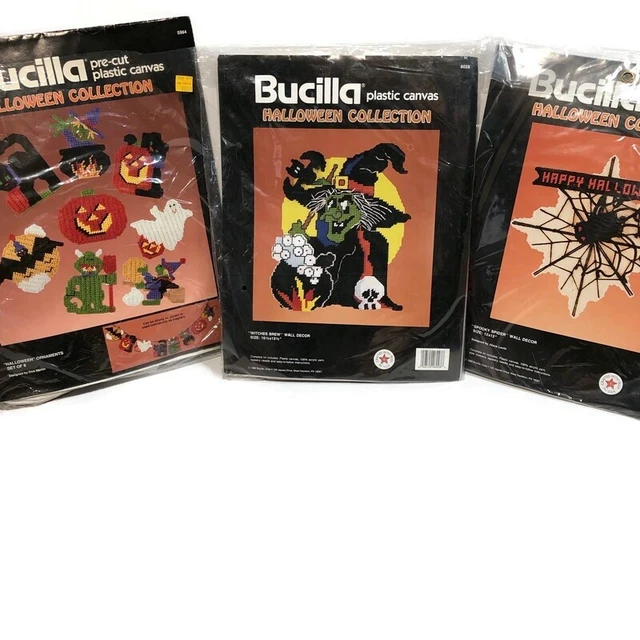 Lote de 3 De Colección 1990 Halloween Decoración de Pared y Adornos Bucilla Plástico Lona ¡ABUCHE!